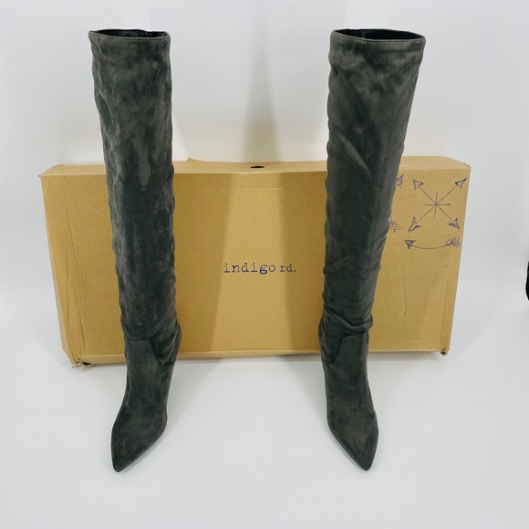 Indigo Rd. Fayen2 Leather Over The Knee Boots Grey - Picture 3 of 6